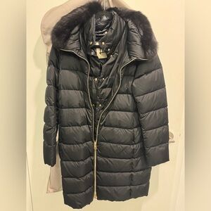 Herno Black Puffer Coat with Fur Trim